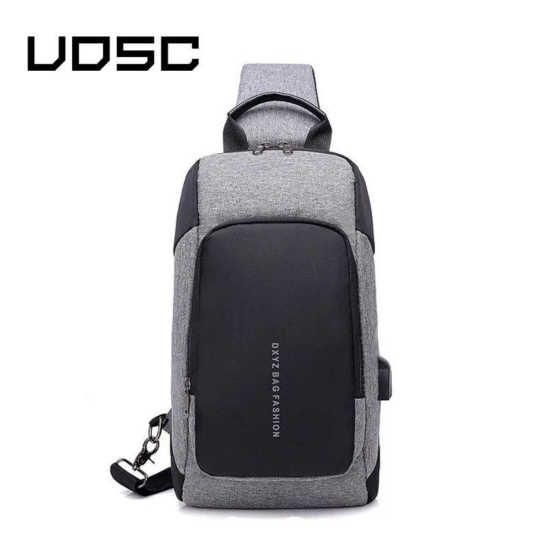 UOSC роскошный бренд нагрудная сумка USB мессенджер мужские сумки через плечо сумка на ремне Водонепроницаемая короткая сумка для мобильного телефона