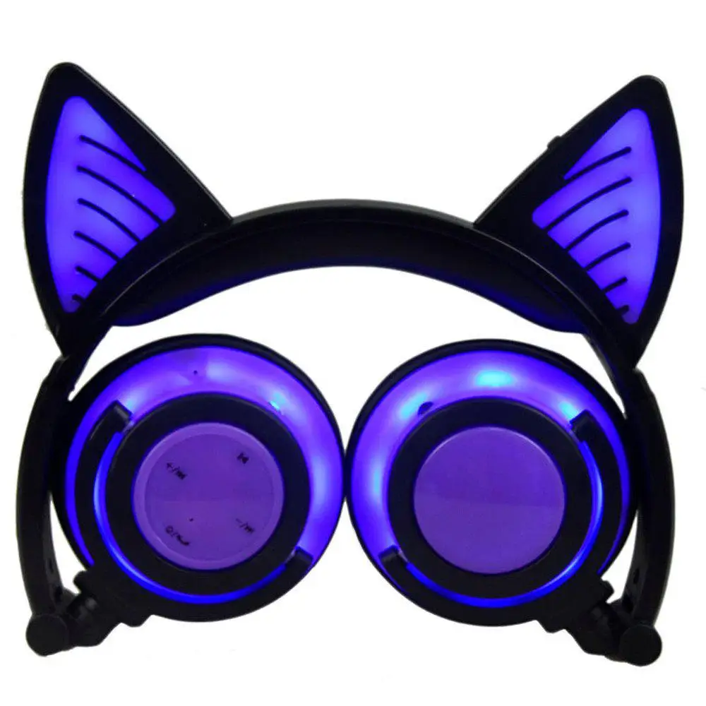 Игровая bluetooth-гарнитура с милыми кошачьими ушками и светодиодный подсветкой, цветные складные наушники с микрофоном для ПК телефона 828