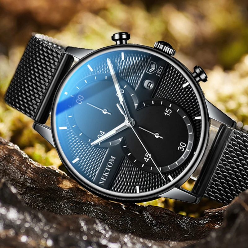 NEKTOM Watch Men 2020 New Fashion Military Sports Watches Stainless Steel Strap Analog Military Quartz Clock Zegarek Meski