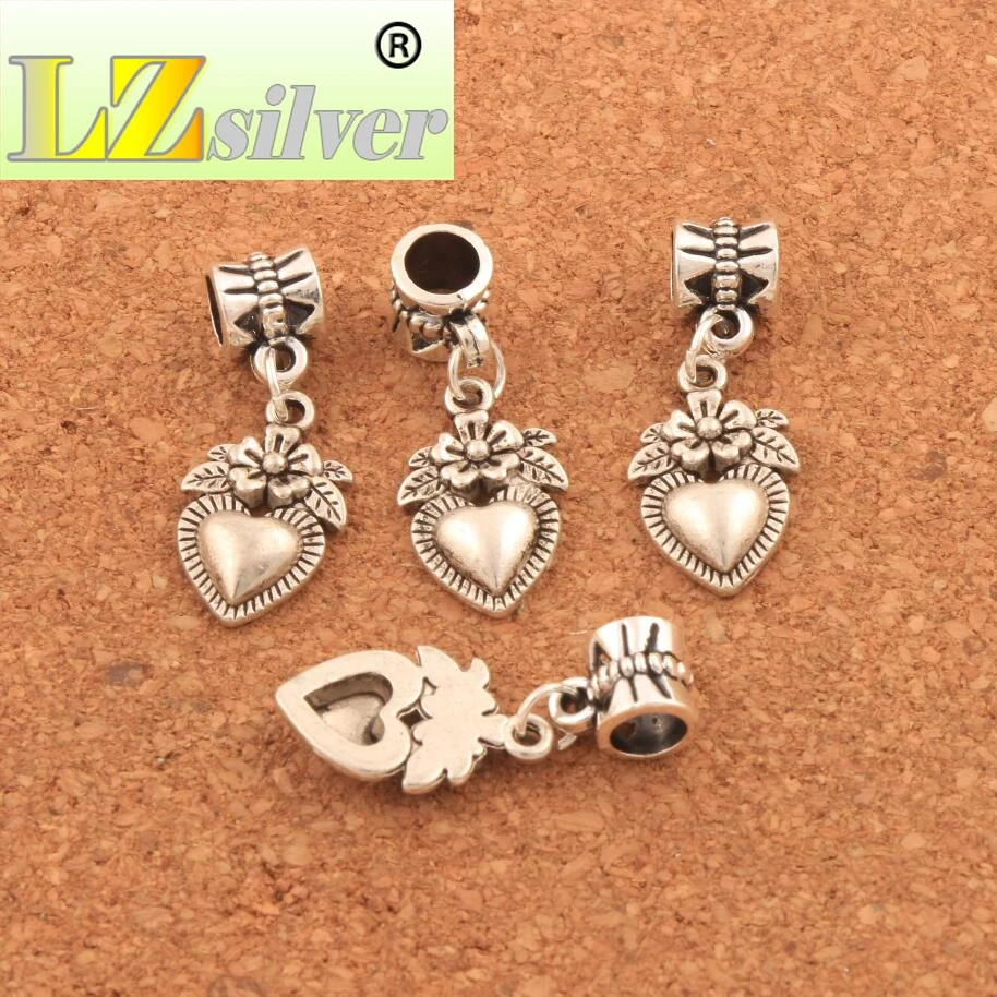 Flower Heart Strawberry Fuit Big Hole Beads 11.4x29mm 100PCS Zinc Alloy Dangle Fit European Bracelets Jewelry DIY B914