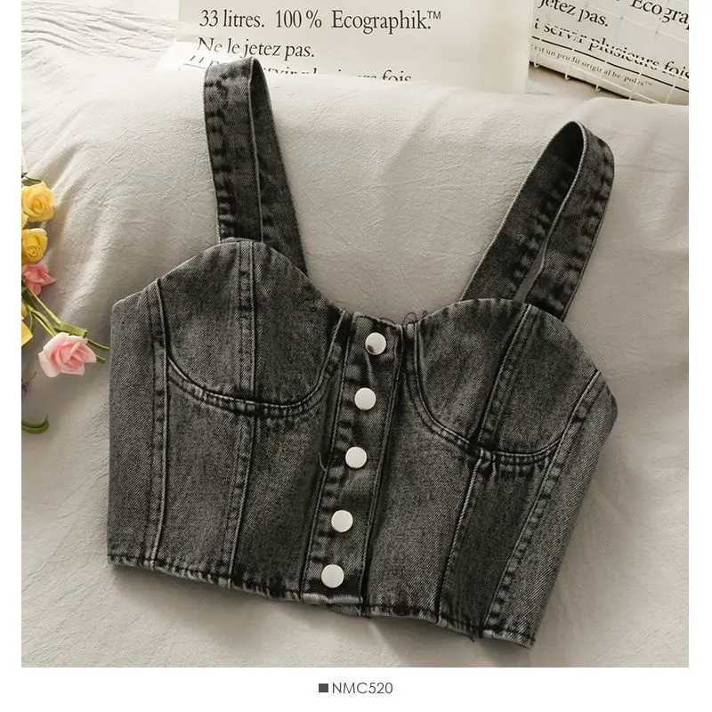 nylon camisole Korea Japan Lady Women Girl Casual Denim Sling Top Vest Sling Cowboy Jean Bra camisole Tops Jeans Sleeveless Slim Spring HOT white camisole