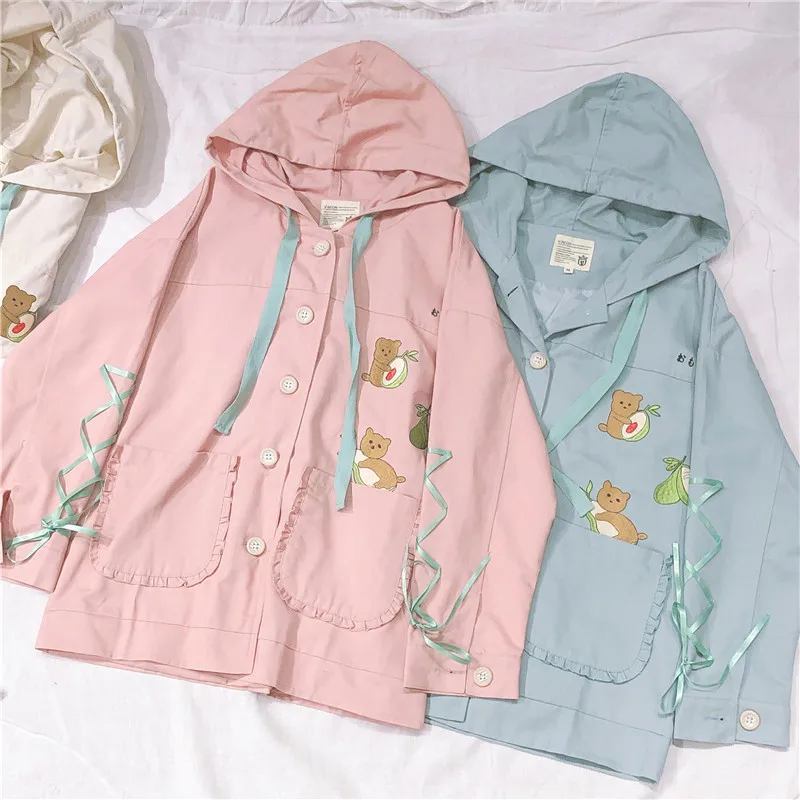 3 цвета Новая Осенняя Женская Куртка Harajuku Kawaii забавная коала вышивка с капюшоном куртка Женская повязка с длинным рукавом Милая куртка топ