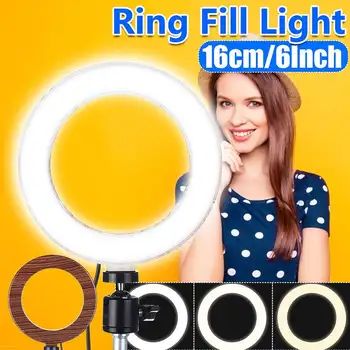 

6 inch LED Ring Light Fill Light For Makeup Streaming Selfie Beauty Photography B Makeup Mirror Light-Dark Wood Color