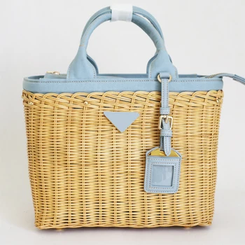 

Women's handbag luxury rattan Messenger bag Canvas handmade rattan weaving 2019 summer beach designer bags for women sac main