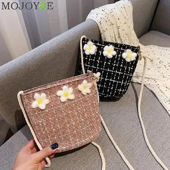 

Straw Knitting Shoulder Bag Korean Women Girls Floral Bucket Rope Crossbody Messenger Bags