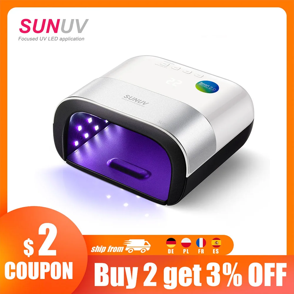 SUNUV SUN3 Сушилка для ногтей Smart 2 0 48 Вт Светодиодный УФ лампа с умным таймером память