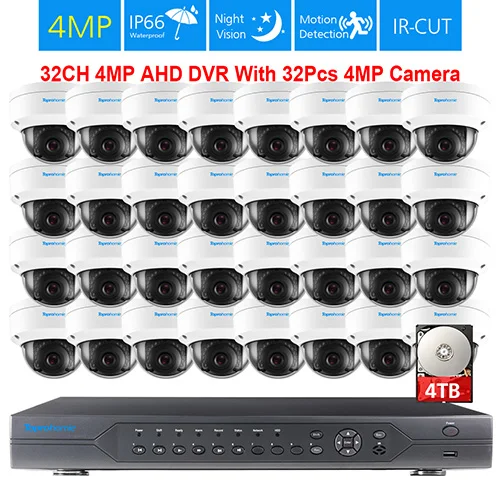 32CH DVR x 32 Camera TOPROHOIME H.265+ 32ch система видеонаблюдения 32ch 4MP 2592*1520 IP66 Vandalproof Крытый Открытый комплект для камеры наблюдения - Цвет: 32CH DVR x 32 Camera