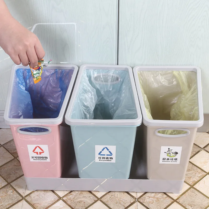 

Garbage Can Household Garbage Can Large Size Creative Kitchen Living Room Wet And Dry Separation Compartmental Garbage Can Japan