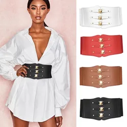 Wide Waist Belt For Women PU Leather Elastic Waistband Rivet Ultra Wide Belts Ladies Slimming Body Belt Strap Cummerbund