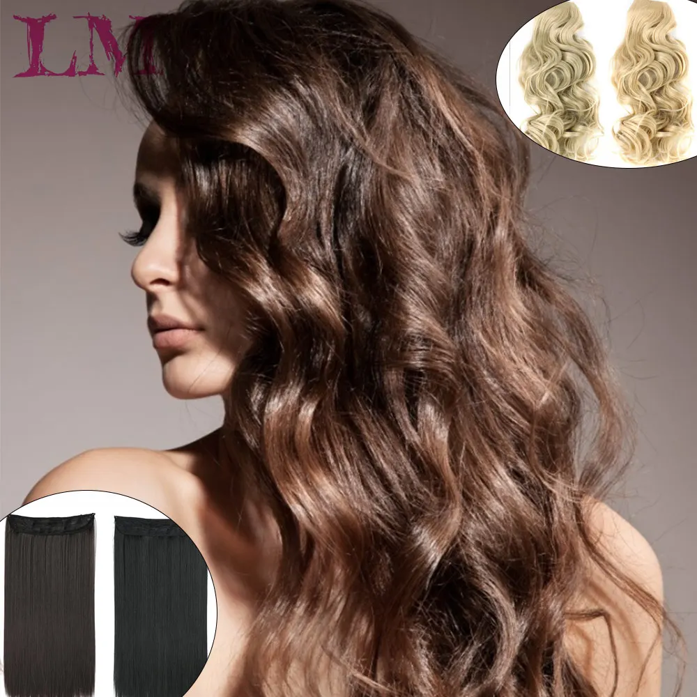 

LM Fashion Trend 24'' Invisible Wire in Hair Extensions Secret Fish Line Hairpieces Long Wavy Real Natural Synthetic