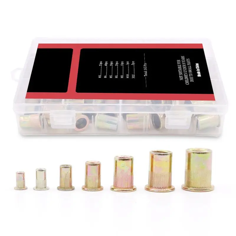 

Promotion! 165pcs Mixed Zinc Plated Carbon Steel Rivet Nut Threaded Insert Nut set M3 4 5 6 8 10 12