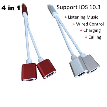 4 in 1 Charger Audio Cable Charging Cable Audio Calling Adapter Converter for iPhone 7 7Plus Music Phone Call Support IOS 10.3