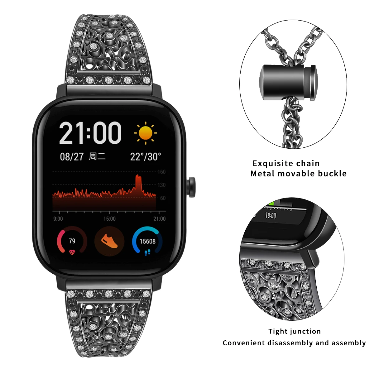 Ретро ремешок для часов Amazfit GTS, ремешок для часов, блестящие стразы, браслет для Amazfit GTS, замена умных часов