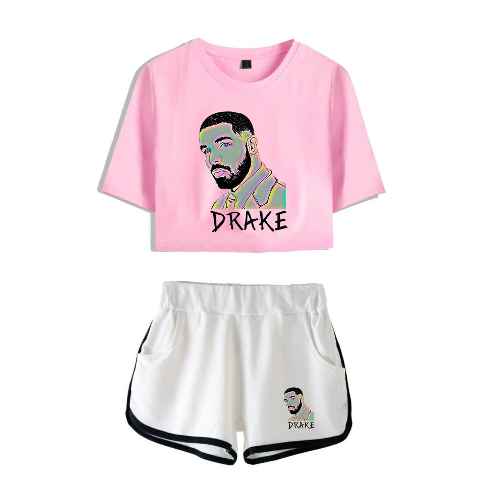 Drizzy Drake футболка шорты женский набор пупка короткий рукав кровати рубашки o-образным вырезом летние комплекты из двух частей Сексуальная женская рубашка kpop для девочек