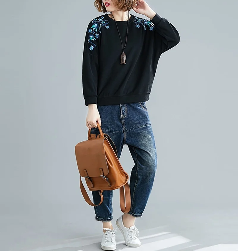 Autumn New Chinese Style Thickened Pullover Sweater Embroidery Cotton Loose Casual Tops Casual High Quality Warm Winter TA2167