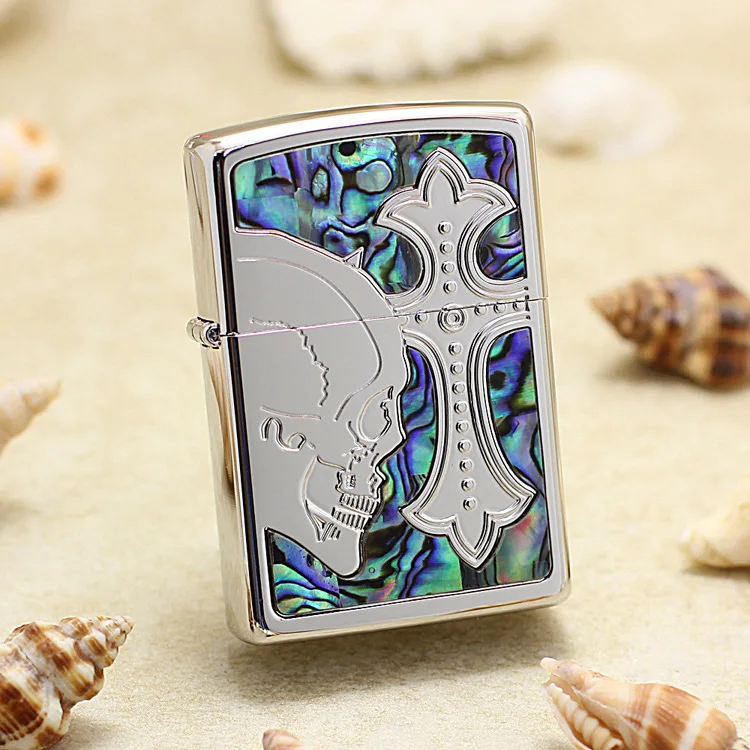 

Genuine Zippo oil lighter copper windproof 3D Skull and crosses cigarette Kerosene lighters Gift With anti-counterfeiting code