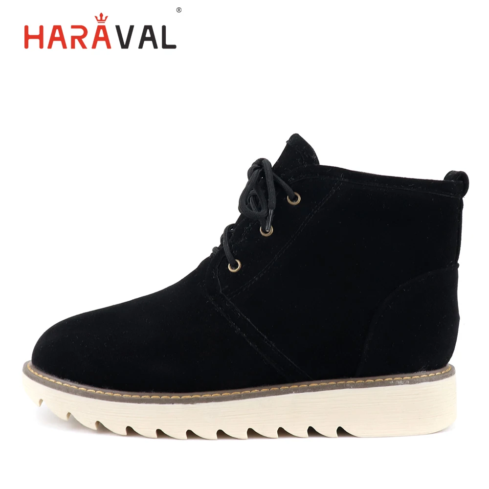 

HARAVAL 2019 new lace-up flat shoes comfortable warm short tube ankle boots thick plush lining snow boots large size 34-43 B265