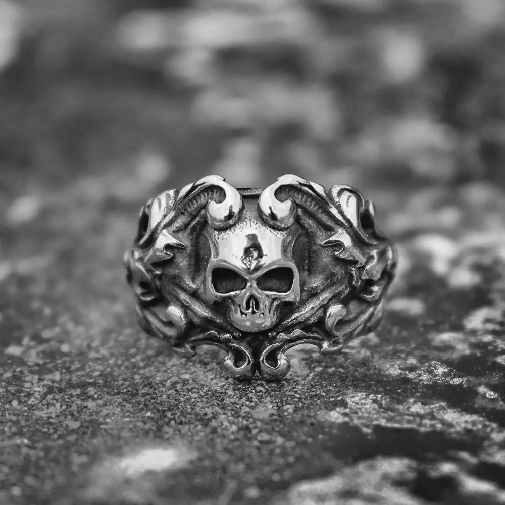 

EYHIMD Gothic Silver Vine Pirate Skull Rings Mens Biker Stainless Steel Ring Women Punk Rock Jewelry