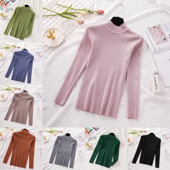 

Women Half-high Pullovers Colorful Sweaters Primer Shirt Long Sleeve Short Korean Slim-fit tight Sweater