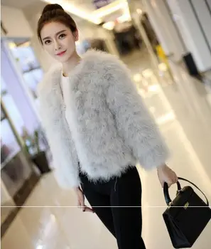

Women Real Fur Coat Genuine Ostrich Feather Fur Winter Jacket Retail / Wholesale Top Quality