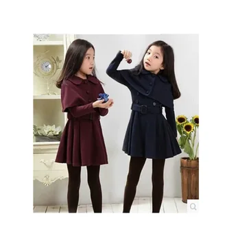 

3 4 5 6 7 8 9 10 11 12 Years Teen Girls Autumn Dress with Short Cloak Solid Long Sleeve Vestidos Elegant Winter Clothes 2020 New