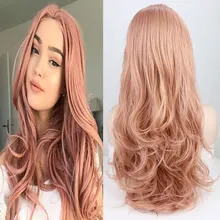 Bombshell, золотой, розовый, 13*3 дюйма, синтетический парик на кружеве, без клея, объемная волна, термостойкие волоконные волосы, средняя часть для женщин