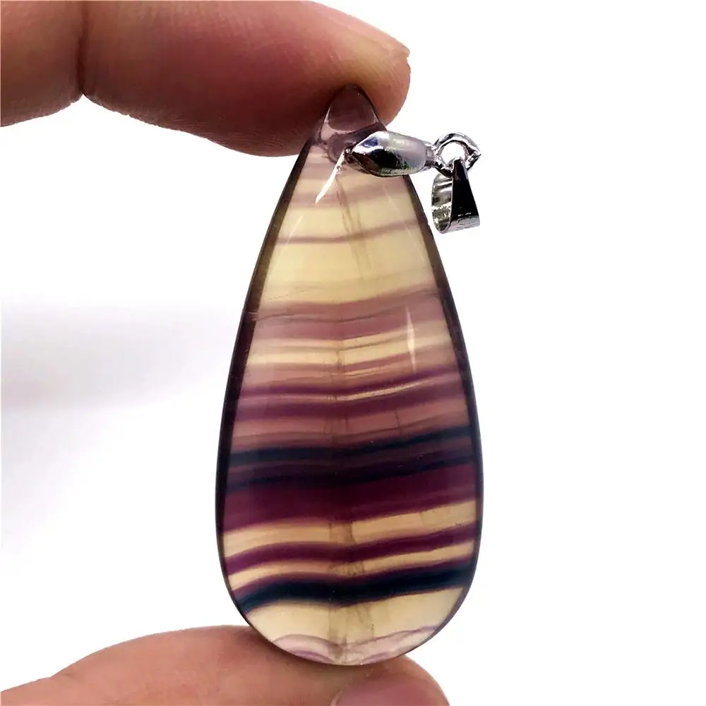

Top Natural Fluorite Necklace Pendant For Woman Lady Man Crystal 48x25x15mm Beads Silver Rainbow Water Drop Stone Jewelry AAAAA