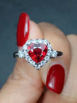 

GarnetPersonality Ruby Red Color Zircon 925 Silver Love Heart Romantic Finger Ring For Women Wedding Jewelry Bague