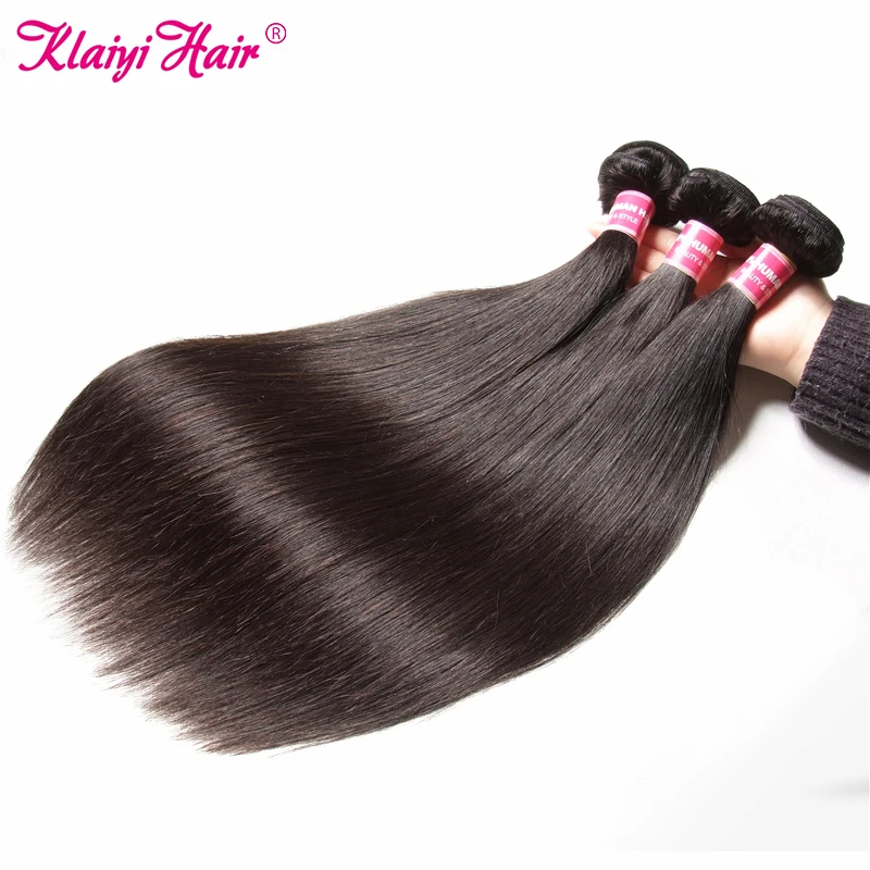 Klaiyi Peruvian Straight Hair 8-30 Inch Bundles Natural Human Hair Bundles Remy Hair Extensions For Women 3 Weave Bundle Deals