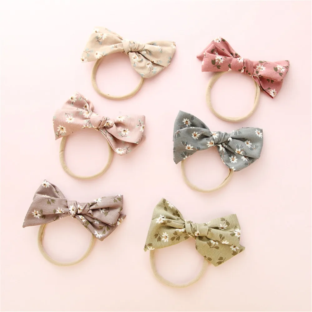 

6PCS Print Floral Bow Nylon Headband , Kids Girls Stretch Headbands Cute Bowknot Headwear Hair Accessories Head Wrap1PCS Print F