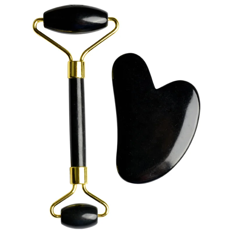 

Natural Black Jade Roller Face Lifting Jade Gua Sha Face Thin Lifting Massage Tool Woman Gift Crystal Stone Facial Massager Set