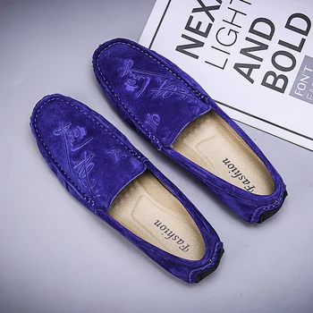 

Men Shoes Suede Leather Mens Loafers Casual Shoes Footwear Chaussures Flat Slip On Lazy Driving Shoes Zapatos Hombre Blue Lofars