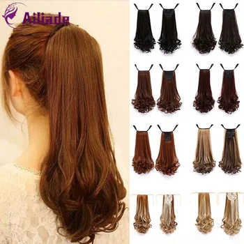 

AILIADE 22'' Gold Brown Black Heat Resistant Synthetic Hair Extensions Ponytail Hair Extensions Drawstring Ponytail