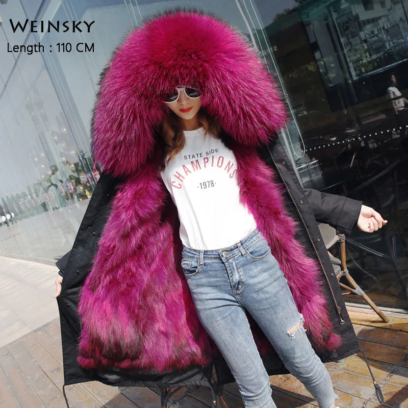 Пальто из искусственного меха женская модная парка новое зимнее плотное длинное пальто с воротником - Цвет: Red (110 CM)