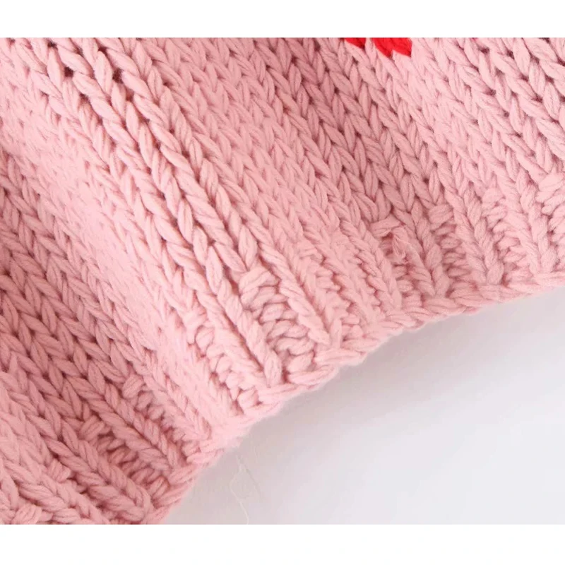 Sweet Kawaii Pink Flower Sweaters Women Winter Luxury Handmade Pullover Coarse Knitted Jumper Girls Vintage Lazy Sweaters