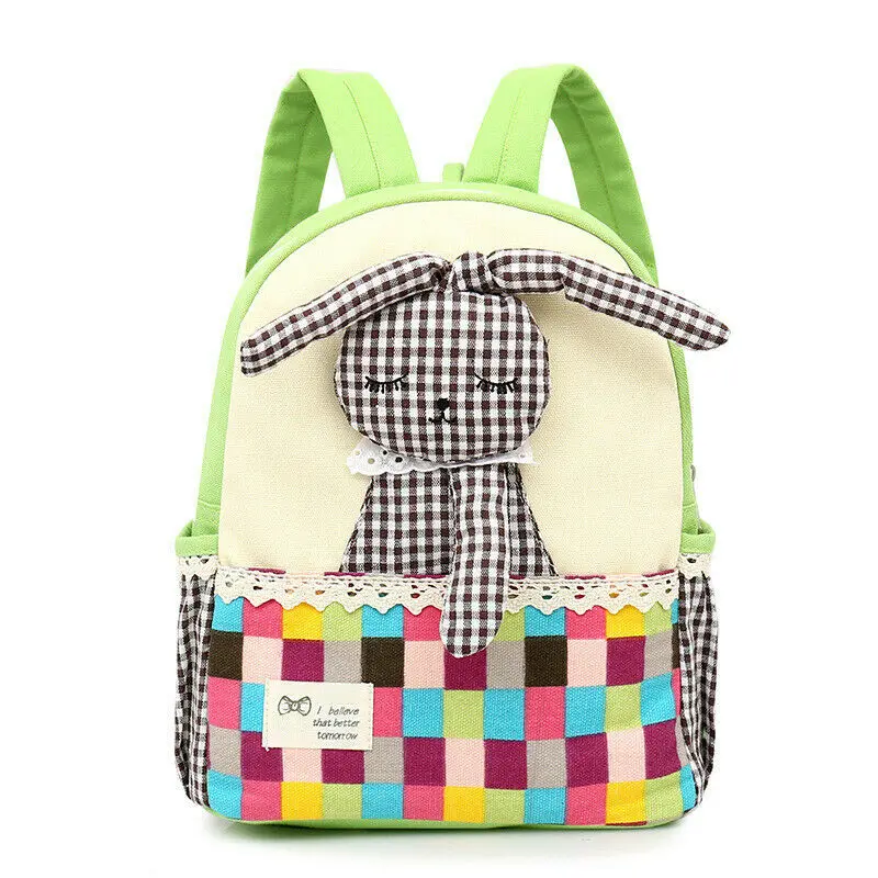 Children Kids Girls Canvas Backpack School Rucksack Kindergarten Books Bag Cute Rabbit Travel Bags - Цвет: Зеленый