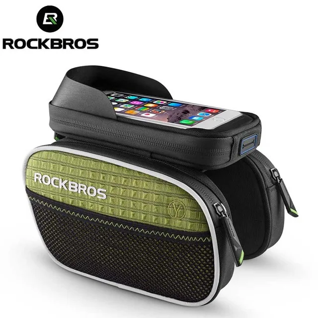 ROCKBROS велосипедная сумка для телефона непромокаемая с сенсорным экраном велосипедная корзина Светоотражающая рамка верхняя трубка 5,8 дюймов сумка Аксессуары для велосипеда - Цвет: Green 6.2inch