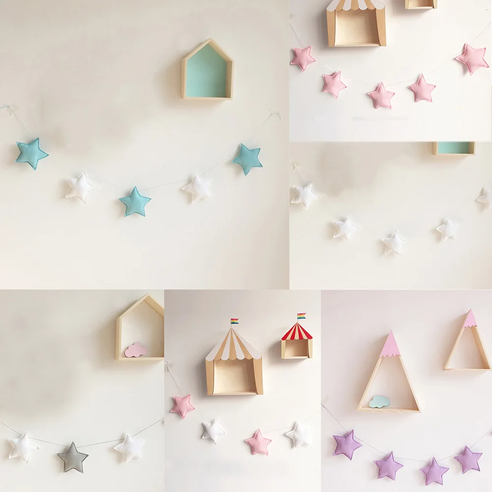 Nordic Felt Stars Garland Tent Bed Mat Pendants Baby Shower Bunting Ornaments for Kids Room Hanging Wall Decorations 5Pcs christmas garland decoration