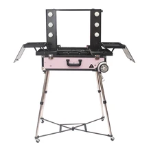 Модный профессиональный Роллинг макияж станция с огнями и ножками FB9636K алюминиевый портативный чемодан на колесиках