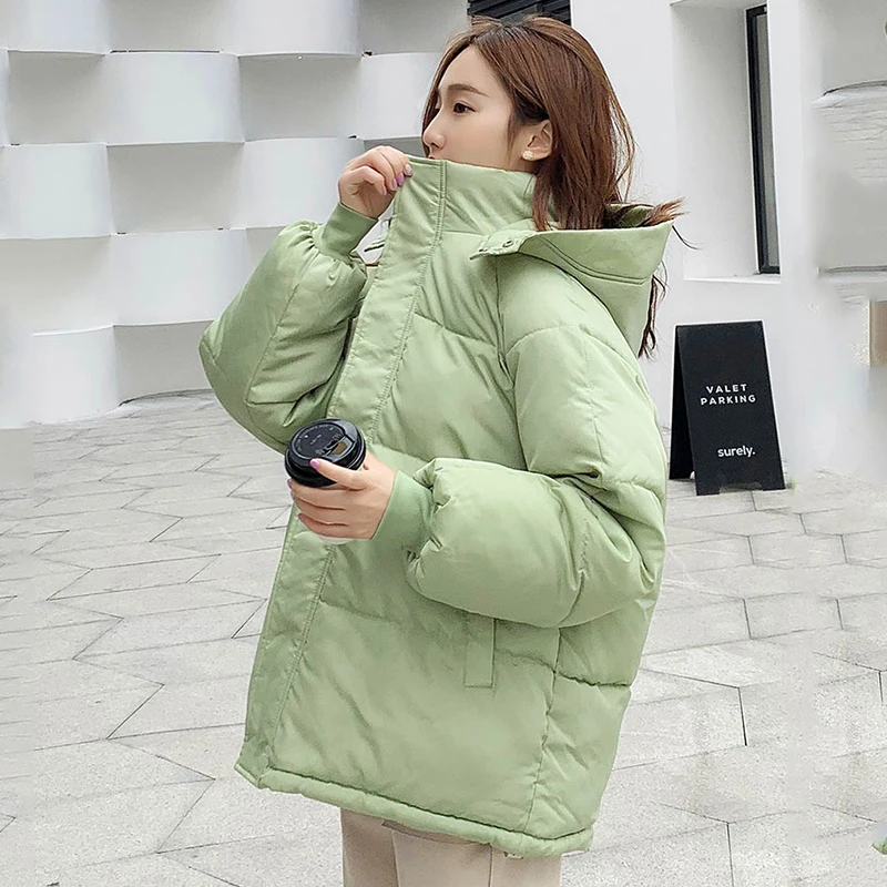 2020 Women Winter Autumn Jacket Cotton Padded Hooded Oversized Loose Female Thick Coat Short Solid Casual Women's Parkas