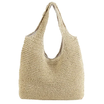 

FGGS-Korean Version Ins Wind Beach Holiday Style New Handmade Woven Bag Shoulder Simple Solid Color Wild Straw Bag