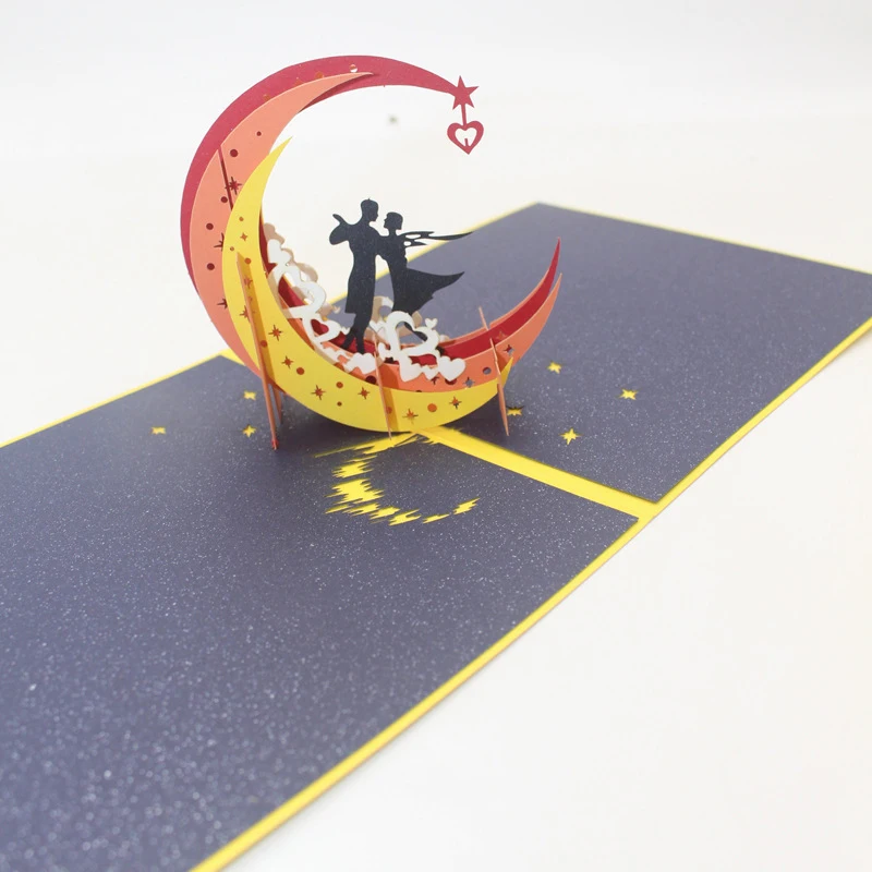  3D Handmade Moonlight Heart Lover Paper Invitation Greeting Cards Wedding Party PostCard Valentine' - 4000314493526