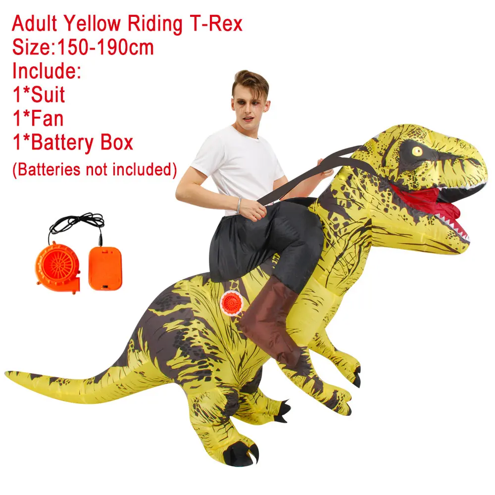 riding yellow KOOY надувной костюм динозавра T REX костюмы наездника Пурима Карнавальный костюм для вечеринки косплей костюм на Хэллоуин для мужчин женщин детей - Цвет: riding yellow