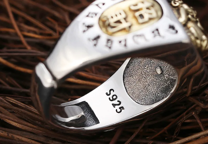 Мужское регулируемое кольцо, настоящее 925 пробы, серебряное, Будда, мантра, амулет, удача, отважный солдат, обручальное кольцо, ювелирное изделие R012