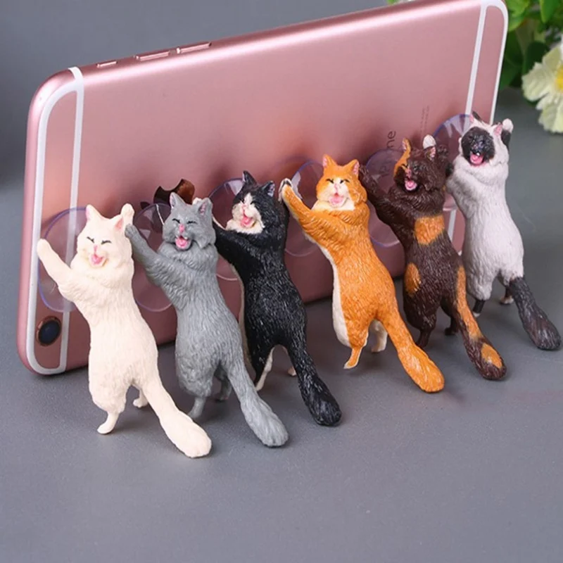 1pc Cat Figurine Miniature Sucker Design Phone Holder Mini Fairy Garden Cartoon Statue Craft Home Car Decorative | Электроника