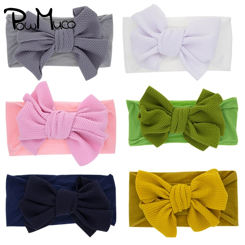 

Powmuco 17*10 CM Newborn Soft Comfortable Elastic Nylon Hairband Solid Color Handmade Bowknot Baby Headband Photography Props