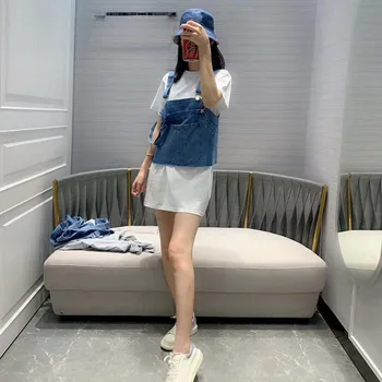 

Spring and Summer 2019 New Temperament Fashionable Sweet Girly Straps Denim Skirts Two-piece Designer Skirts
