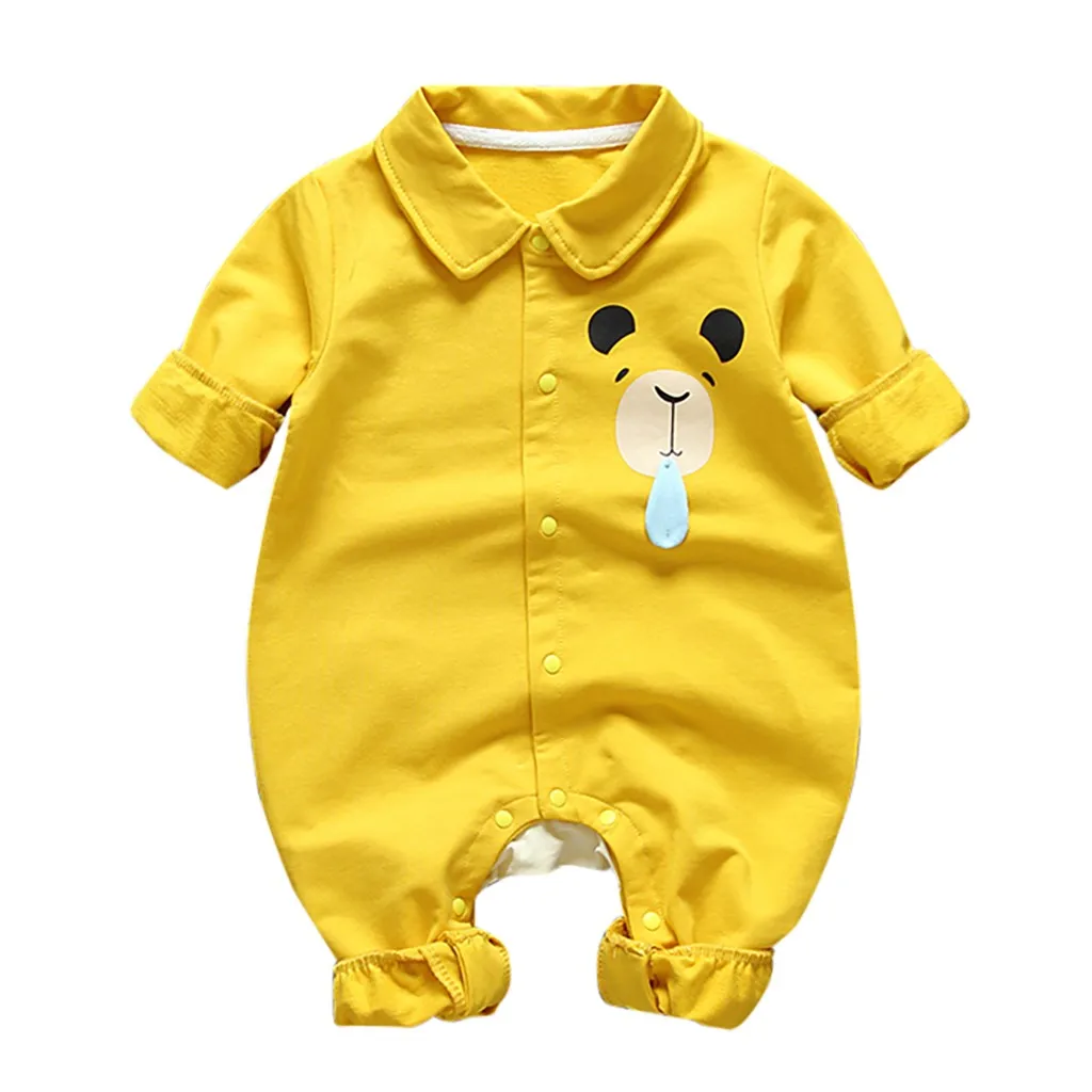 Yellow Модный комбинезон с рисунком для новорожденных; комбинезон для маленьких мальчиков и девочек; комбинезон с пуговицами; Лоскутная одежда для малышей; милый детский комбинезон хлопок - Цвет: Yellow