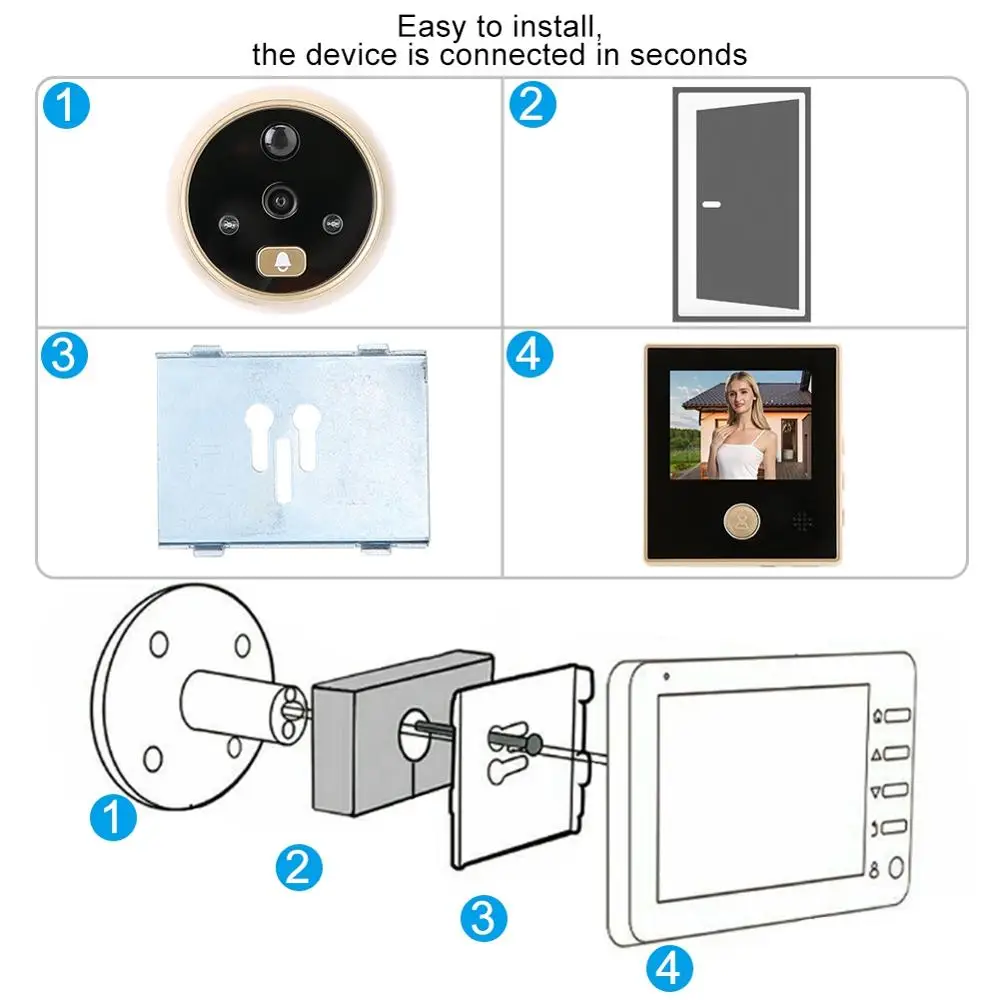 Door Camera 2.8 Inch Monitor Smart Video Doorbell HD300 Thousand Pixel PIR Motion Detection Electronic Doorbell Door Viewer