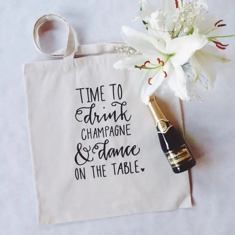 

Time To Drink Champagne & Dance on the table bag Tote Fashion Travel Storage Zipper Unisex Celebration Pocket Bag Handbag